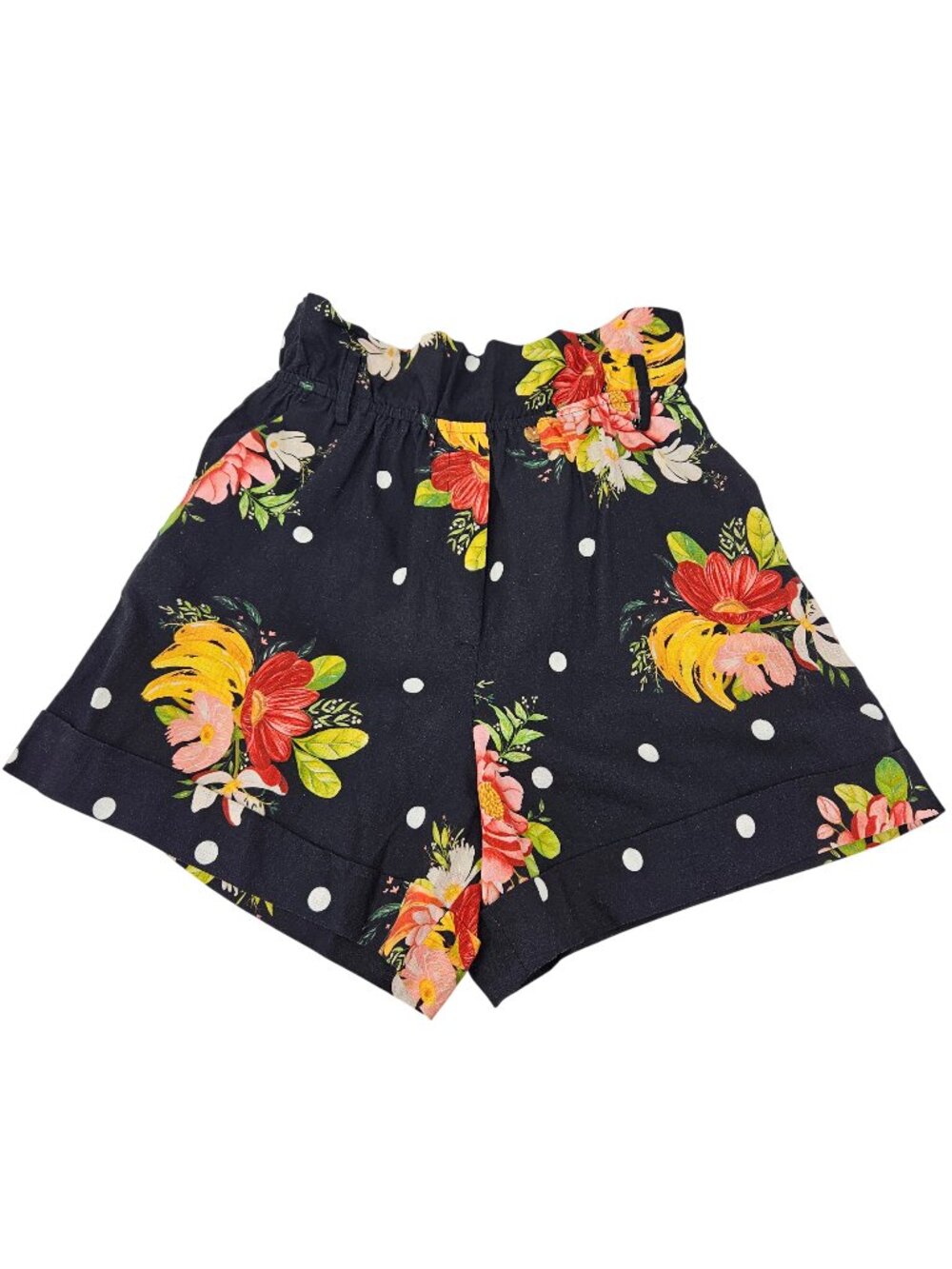 FARM Rio Nanaju Floral Polka Dot Paperbag Shorts Black Women's Size M Summer